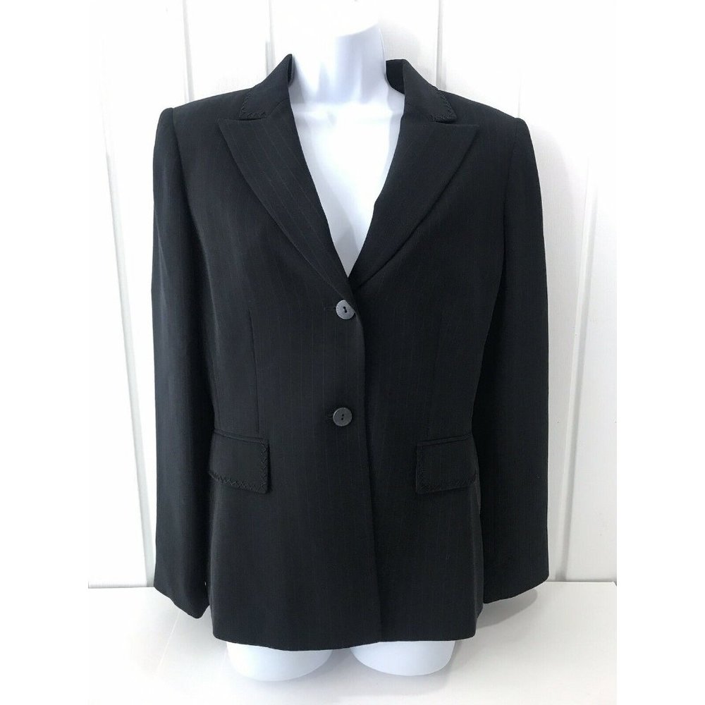 Tahari Arthur S Levine Black Blazer Suit Jacket 2 Button Pinstripes Women Sz 8